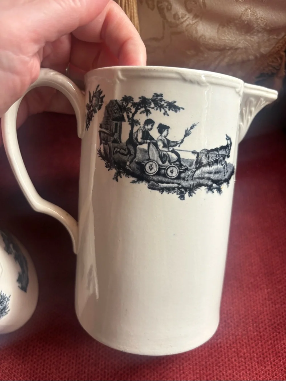 Rare Antique Wedgewood Personages Black Transferware China Pitcher & Sugar Bowl